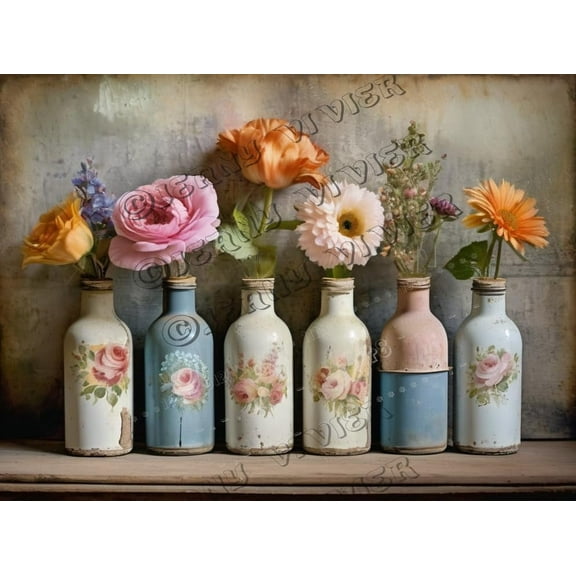 Floral Decor Flower & Bottle Retro Aluminum Sign 12x16 IN Metal Tin Sign Garden Flower Wall Plaque Spring Bathroom Decor Tin Garden Signs for Outside Yard Sign