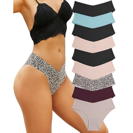 

FINETOO Women’s Seamless Bikini Panties Soft Stretch Invisibles Briefs No Show Hipster Underwear cheeky XS-L 9 pack