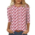 thumbnail image 1 of Penkiiy T-Shirt de la Saint-Valentin pour Femmes Manches 3/4 Col Rond Mignon Cœurs Graphiques T-Shirts Mode Décontractée Blouse TG Multicolore, 1 of 5