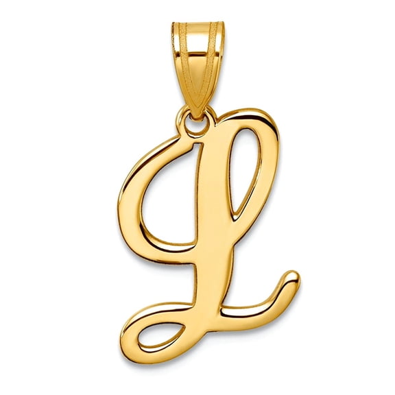 14k Solid Yellow Gold Script Letter L Initial Pendant Necklace 24mm Long 0.8mm Thick Pendant for Women