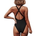 thumbnail image 2 of Las Mujeres Cuello de V O Anillo de una Pieza de Traje de baño Crossback Trajes de baño Negro CH Negro CH Xishao ropa, 2 of 2