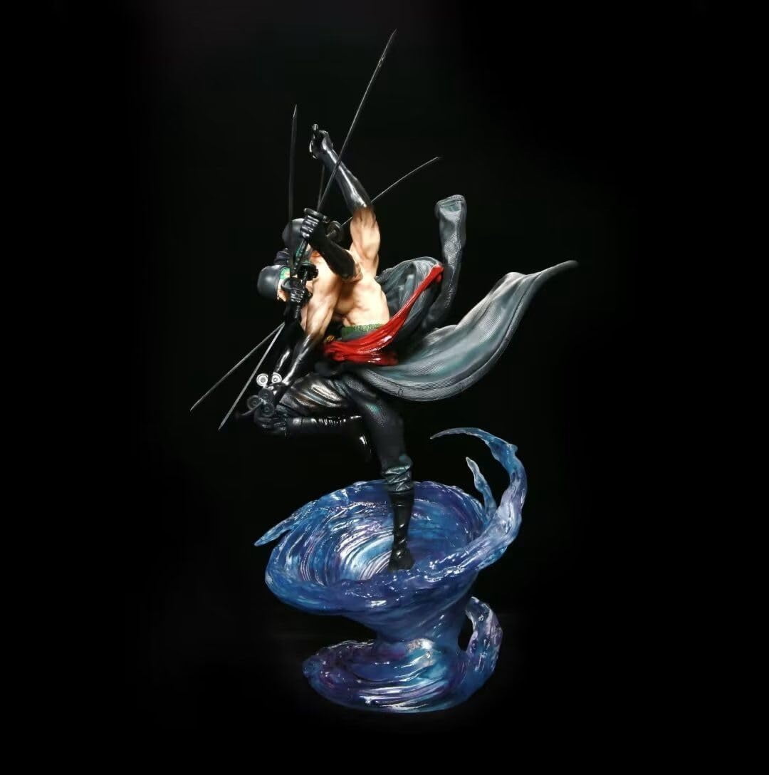 Zoro Figure, Luminous Nine Swords Flow Zoro Action Figures 35cm/13.8inch Handmade Cosplay PVC Statues Souvenirs for Anime Fans Gifts