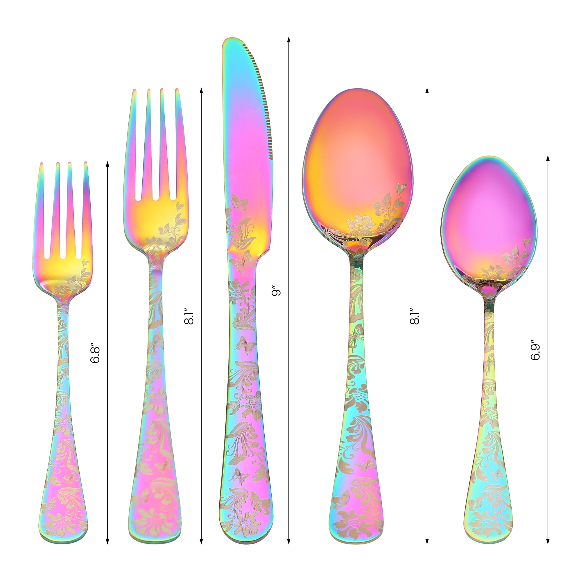 Unique Bargains 20 Pieces Stainless Steel Silverware Set Flatware Set Colorful