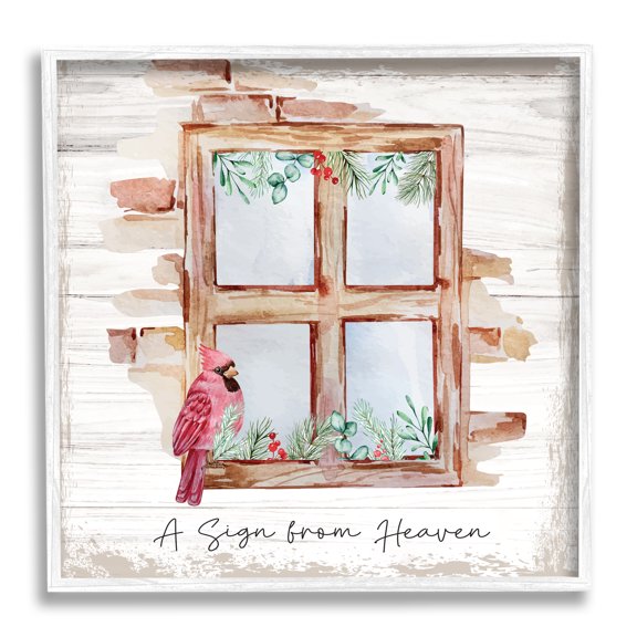 Stupell Sign From Heaven Perched Cardinal Animals & Insects Painting White Framed Art Print Wall Art