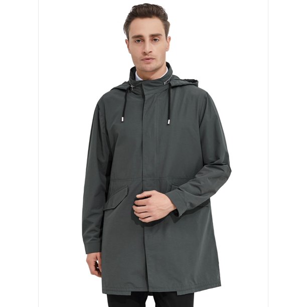 Orolay Men's Long Windbreaker Light Hooded Jacket Packable Outdoor