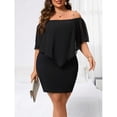 thumbnail image 6 of Black Plus Size Off-Shoulder Fitted Mini Dress With Sheer Flounce Overlay, 6 of 7