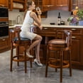 thumbnail image 2 of Solid Rubber Wood Frame Bar Stools Seat of 360° Swivel Counter, Vintage Upholstered Armless Barstools with Back and Leather Padded Seat for Kitchen Island Home Bar (Brown), 2 of 7