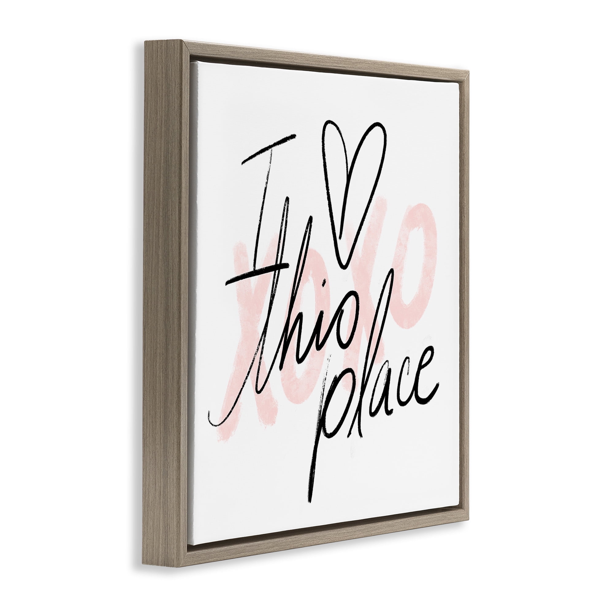 Stupell Industries Love This Place Xoxo Inspirational Painting Brown Floater Framed Canvas Art Print Wall Art, 25 x 25