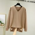 thumbnail image 2 of FRSASU Velvet Tops for Women Dressy Plus Size Long Sleeve Solid Color Warm V Neck Pullover Loose Tops Khaki, 2 of 3