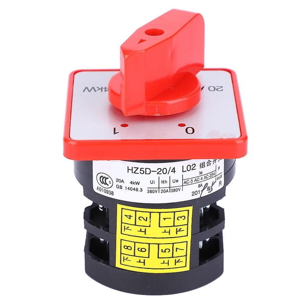 3-position, 6-terminal switching selector, 380 V, 20 A, 4 kW, cam generator