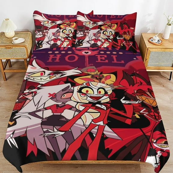 Hazbin Hotel Bed Duvet Cover Microfiber Bedding Sets 3D Printed Lightweight 3 Piece Comforter Sets, 1 Duvet Cover And 2 Pillow Shams for Kids Boys Girls 86"x70"