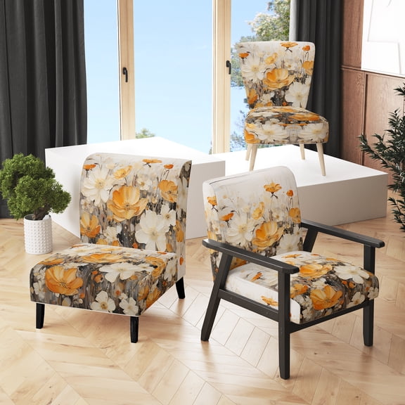 Designart "Minimalism Yellow Flower composition" Yellow Abstract Botanicals Upholstered Accent Chair - Modern Arm Chair For Bedroom