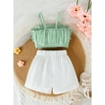 thumbnail image 3 of FEORJGP Kids Baby Girl Summer Casual Outfits 6M 12M 18M 2T 3T 4T Toddler Cute Sleeveless Camisoles Vests Ruffle Tops + Crochet Flower Shorts Set Infanion Cute 2Pcs Clothes for Daily Vacation, 3 of 7