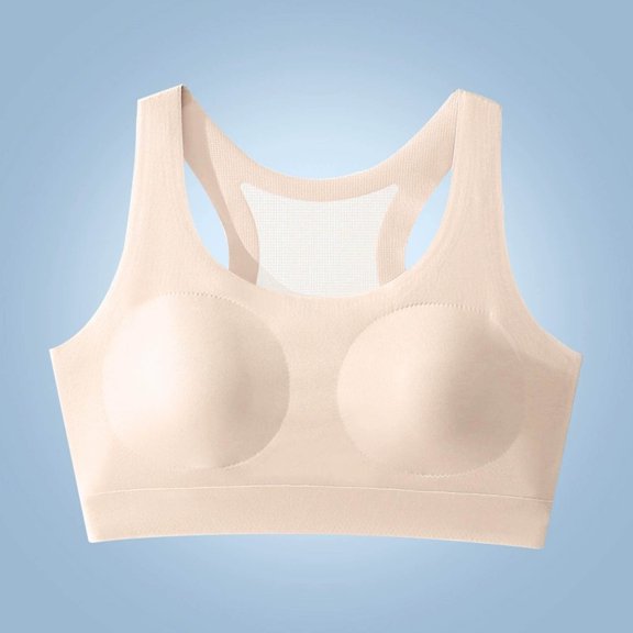 Student Girls Underwear Bras Teen Girls Wireless Seamless Bra with Removable Pad Training Sports Cropped Tops Training Bra with Padding Khaki 15-17Y