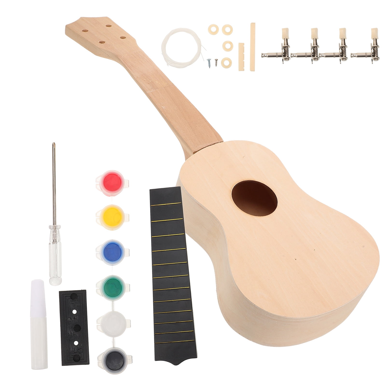 Raindrops 1 Set DIY Ukulele Kits for Kids Wooden Stringed Instrument Unpainted 19.9X6.7X2.0in