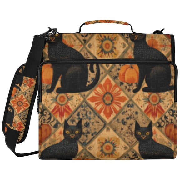 DIXRUYEE Zipper Binder File Keeper Documents Organized-Bohemian Black Cats and Pumpkins Of Pattern