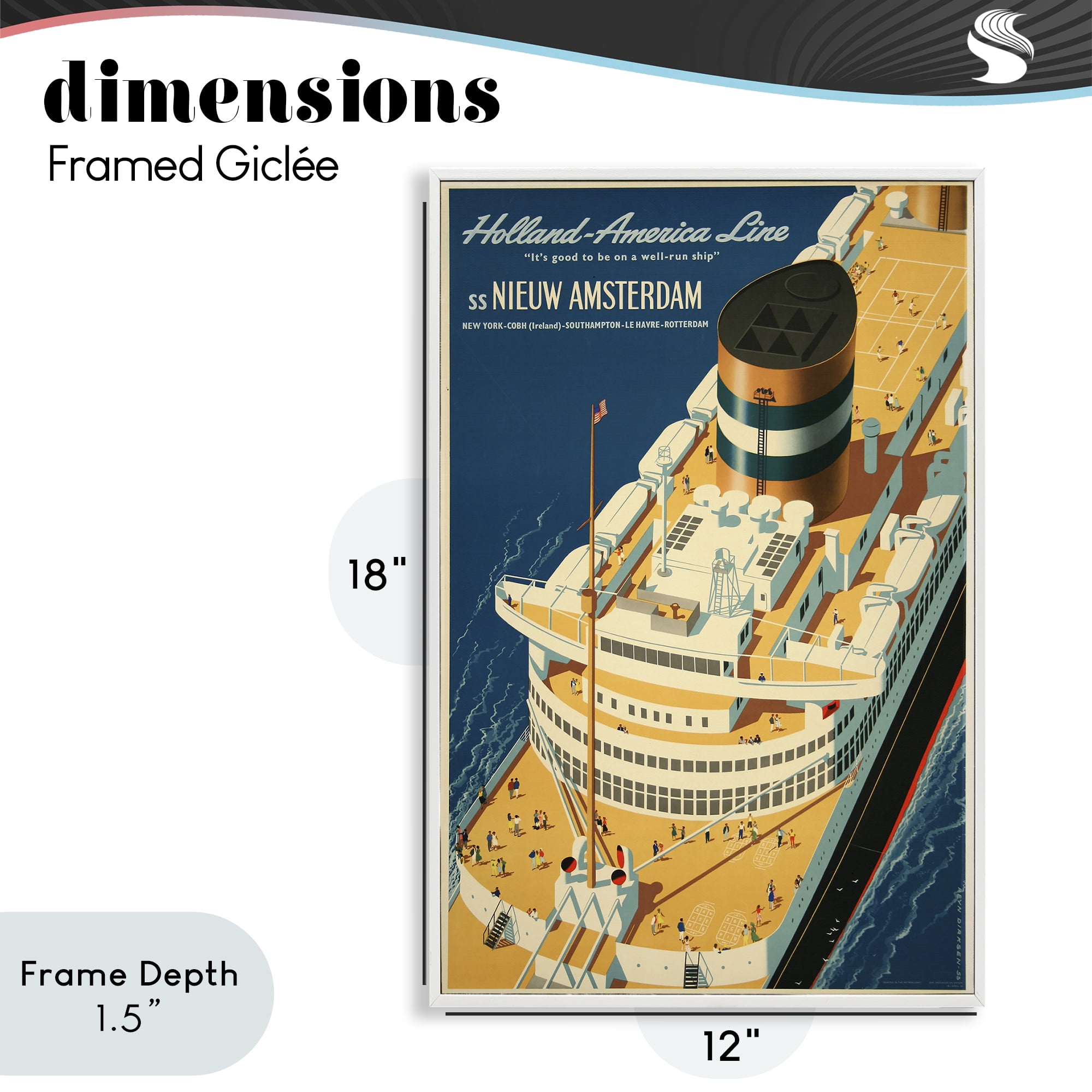 Stupell Industries Nieuw Amsterdam Cruise Ship White Framed Giclee Art, design by Vintage Posters