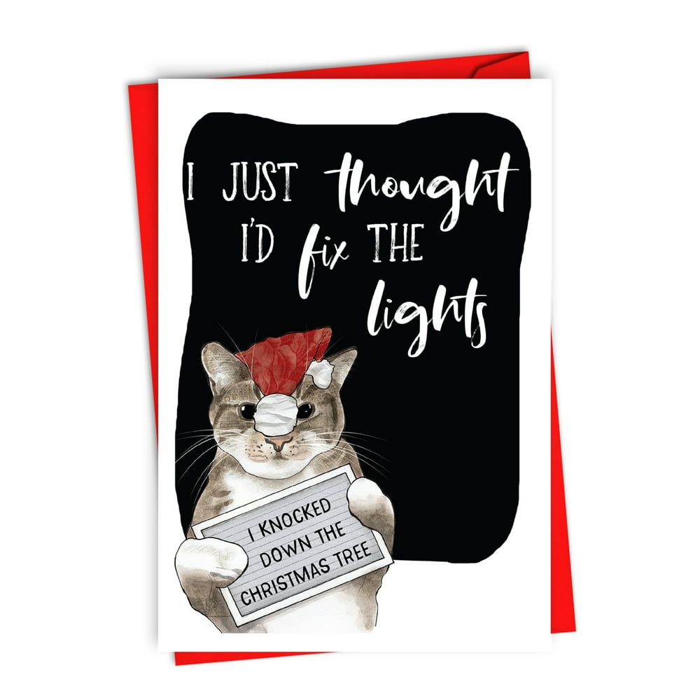 Merry Christmas Greeting Card Funny - Cat Card, Humor Holiday Gift for