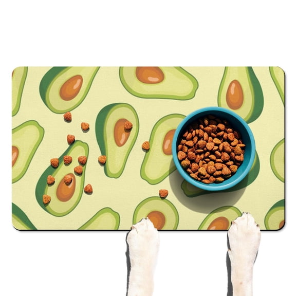 Dog Food Mat with Fresh Avocado Print, Absorbent Waterproof Pet Feeding Mat, Non-Slip, Quick Dry, Easy Clean Mat for Pet Feeding Area and Kitchen