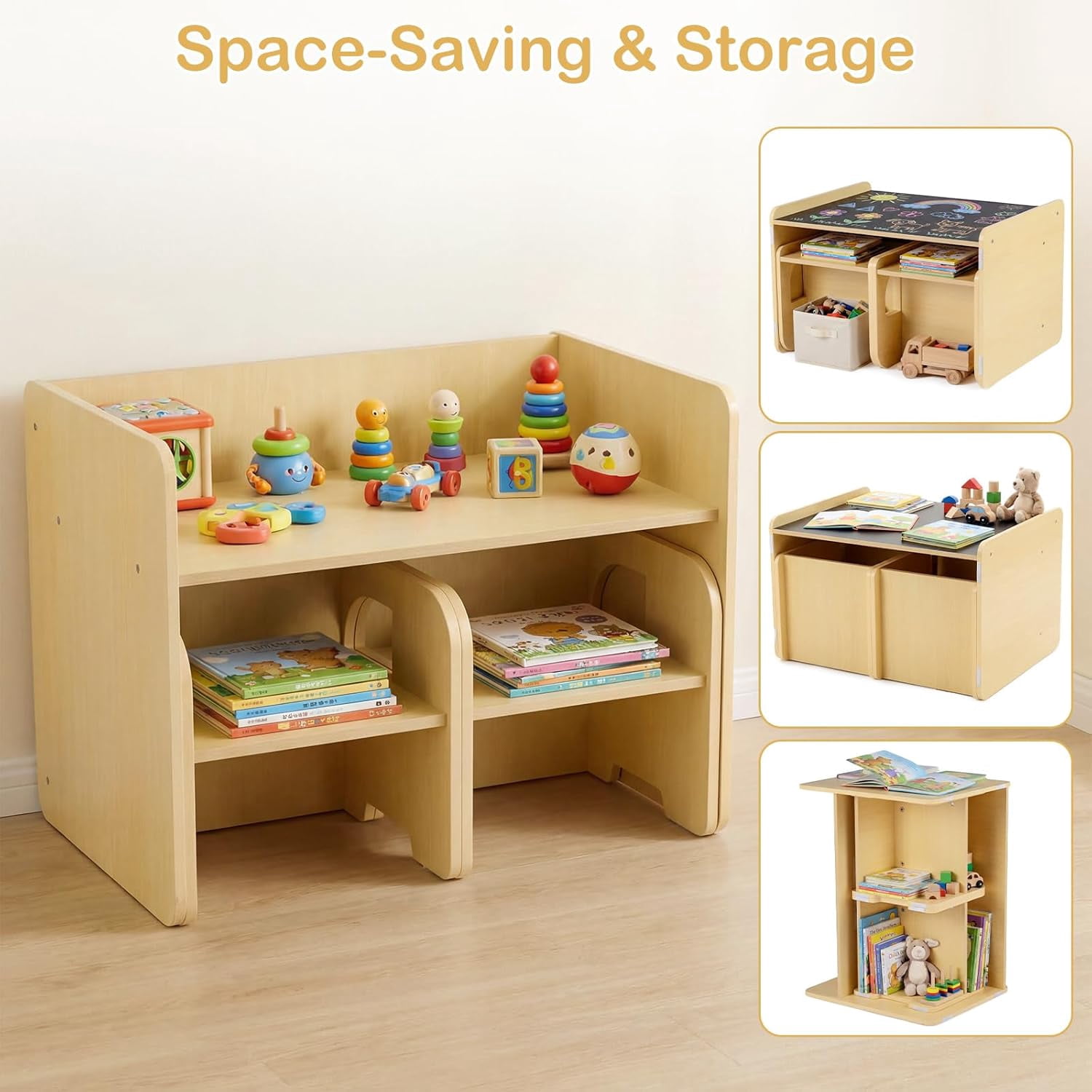 OLAKIDS Montessori Weaning Table and Chair Set, Adjustable Height Kids Activity Desk with Blackboard 2 Chairs for Toddler Aged 1-3, Ideal for Step Stool Drawing Reading