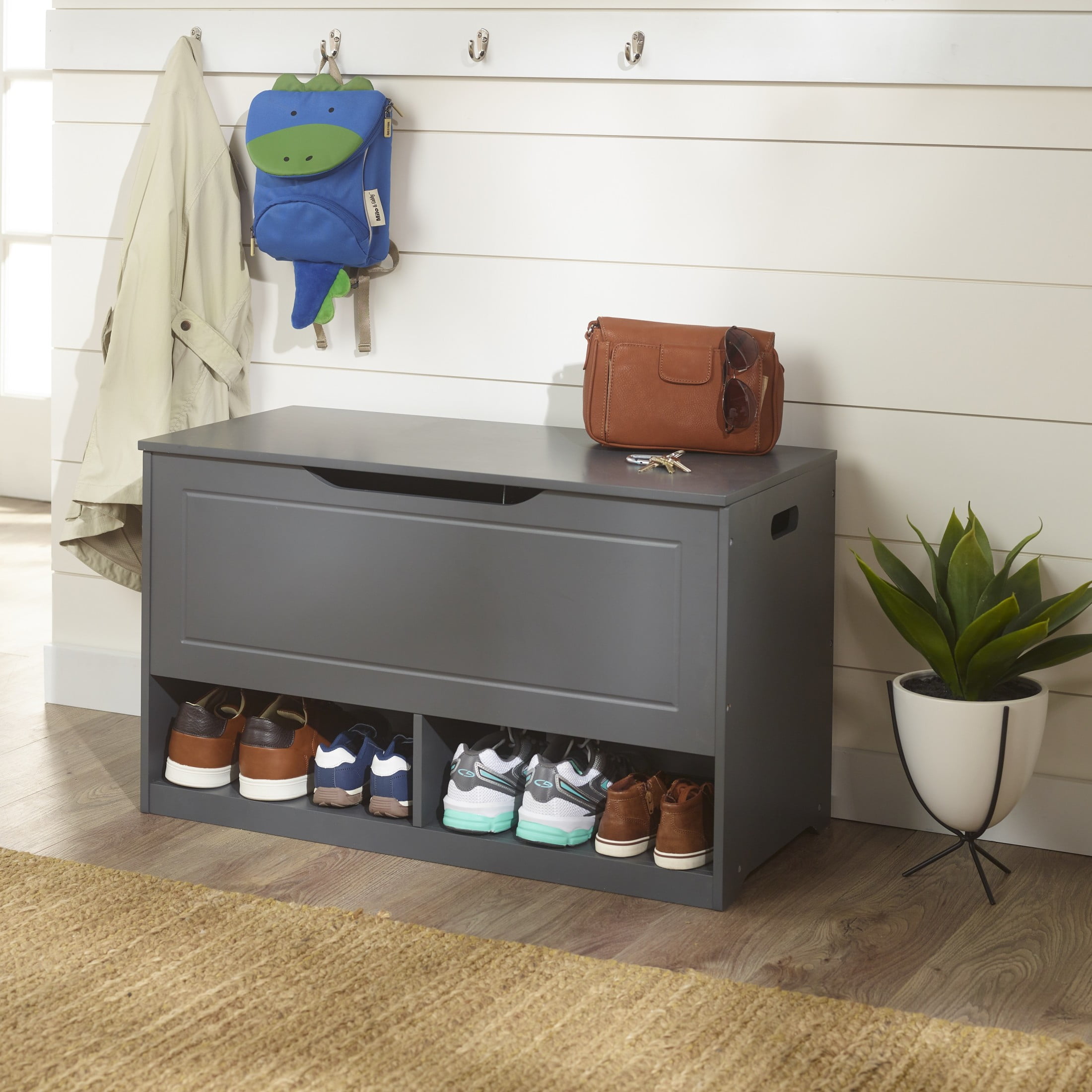 Badger Basket Children's Wooden Up & Down Toy Box and Storage Bench 3.8 Cu ft. - Charcoal