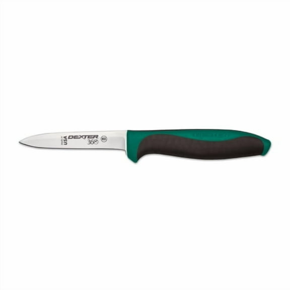 Dexter Russell S360-3½G-PCP Dexter 360 (36000G) Paring Knife, 3½", spear point, straight edge, stamped, DEXSTEEL stain free, high carbon steel, polypropylene/Santoprene handle, green, NSF‌‍​​