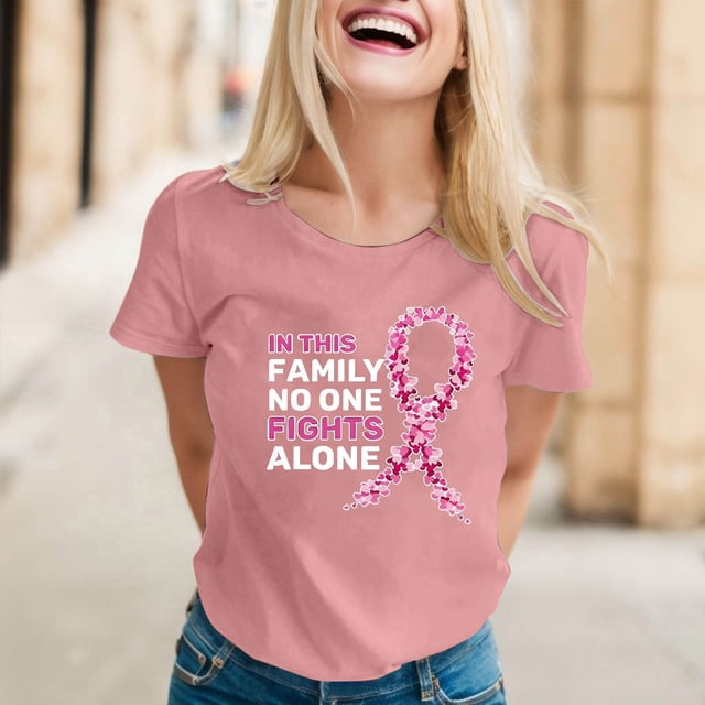 TINZ T-Shirt Imprimé Cancer pour Femmes, Manches Courtes, Manches Longues, Col Rond