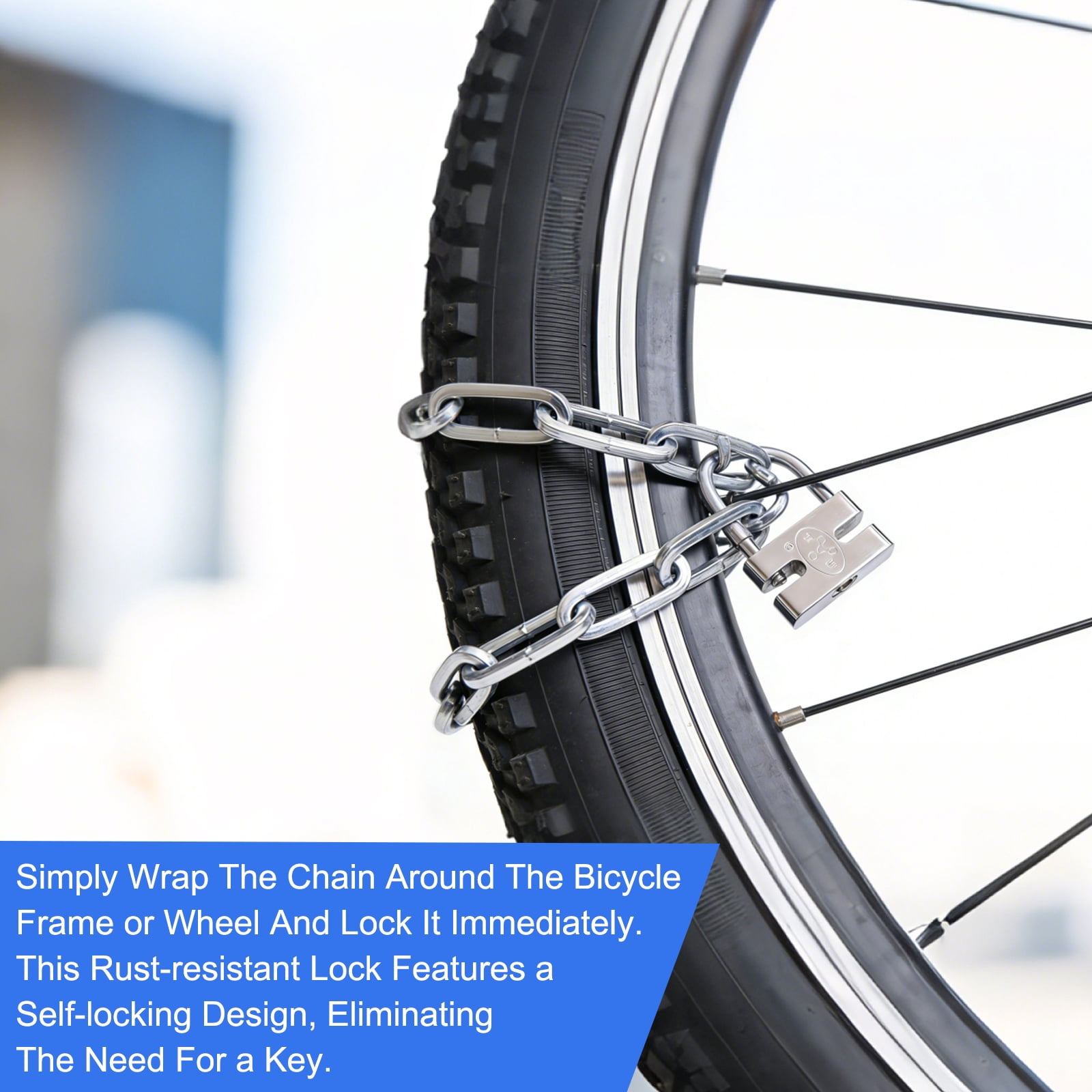 Bike Chain Lock, (50 Inch, Silver) (1 Pcs), Manganese Steel Anti-Theft Bicycle Square Chain Lock with Keys, Suit for - Bike/Motorcycle/Scooter/Truck