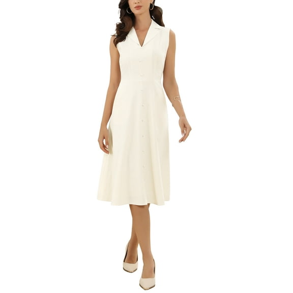 INSPIRE CHIC Cotton Dress for Women's Summer Sleeveless Lapel Collar Casual A Line Midi Dress XS Beige