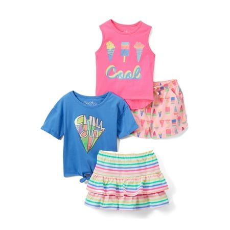 Freestyle Revolution Mix & Match Tank Top, T-shirt, Skirt and Shorts, 4pc Outfit Set (Toddler Girls)