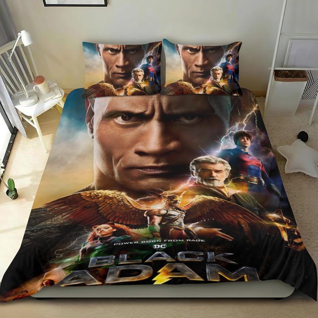 Black Adam Conjunto de sábanas temático, trío de piezas, cómodo y amigable con la piel, diseño único, regalo de decoración para el hogar para familiares, amigos y fans, 90 cm * 190 cm
