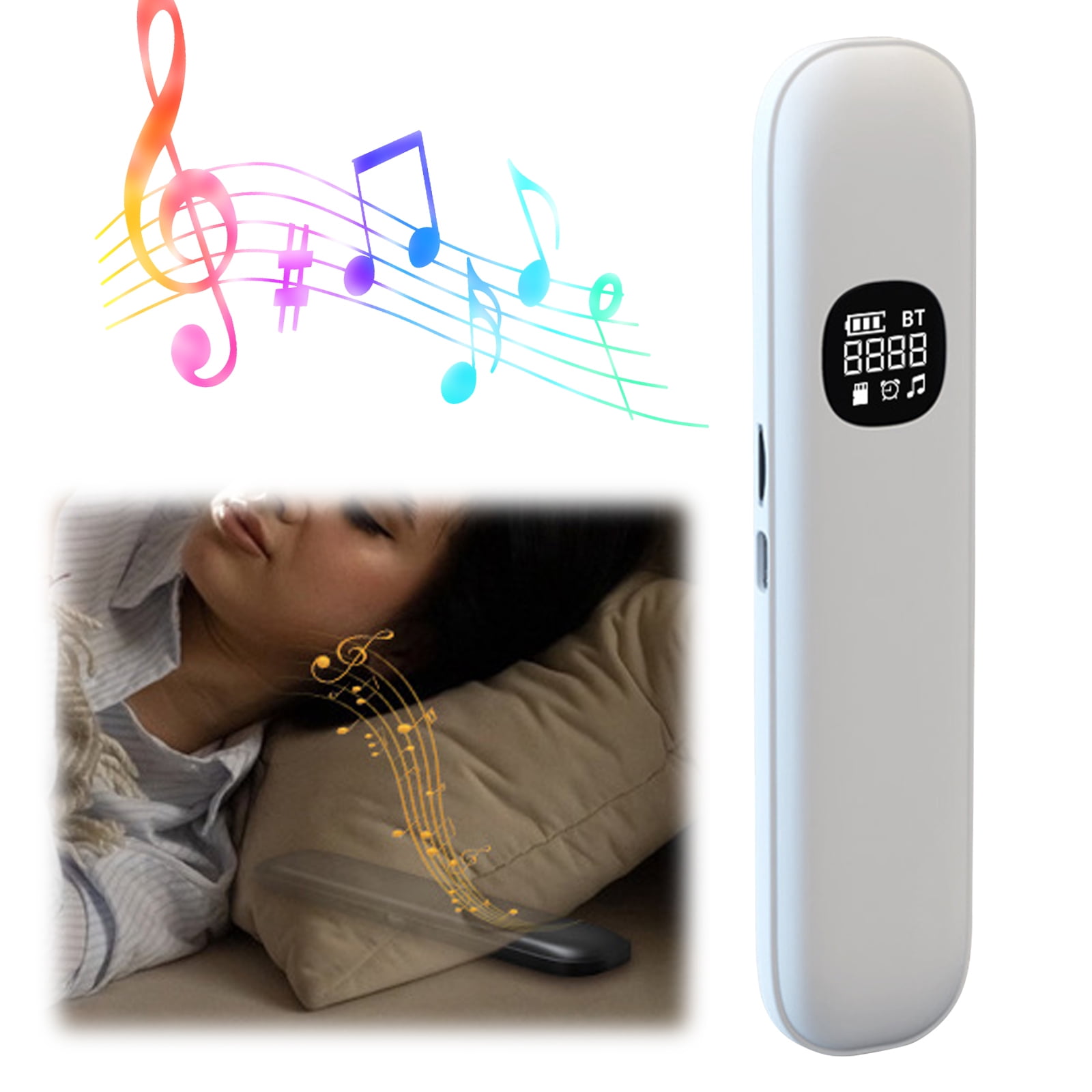 Sleep Speaker Under Pillow With 11 White Noises Timer & Tf Card Slot Wireless Bt Sleep Aid Bone Conduction Pillow Speaker For Side & Light Sleepers Bedside Listening (White)
