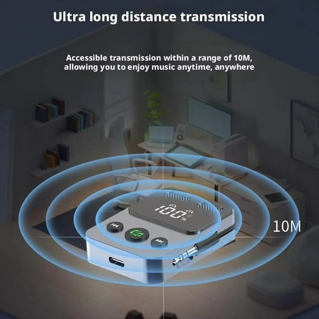 Transmisor/Receptor Bluetooth 5.3, Adaptador Auxiliar, Tecnología A2DP, Llamadas Manos , Adaptador de Audio Inalámbrico