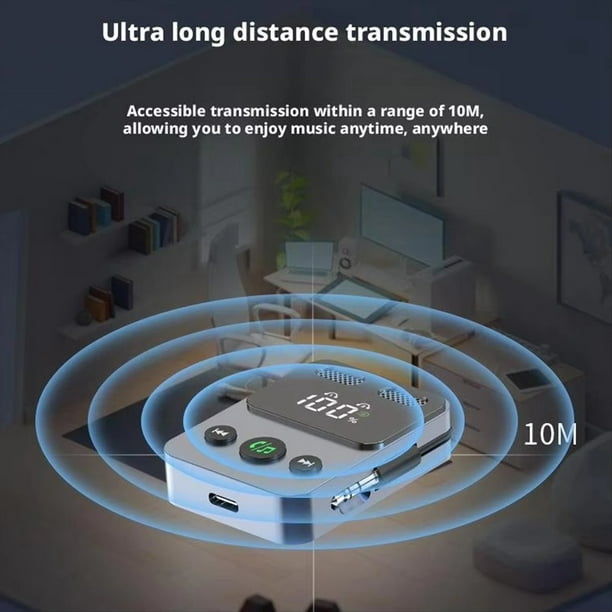 Transmisor/Receptor Bluetooth 5.3, Adaptador Auxiliar, Tecnología A2DP, Llamadas Manos , Adaptador de Audio Inalámbrico
