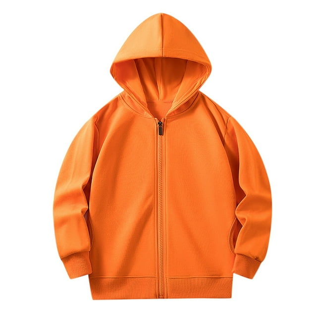 FAOWME Chandails à Capuche à Manches Longues pour Enfants, Unisexes, Doux, avec Poche, Orange 7-8 Ans