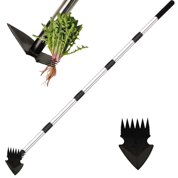 YARTTING Weed Puller Tool with Long Handle, Efficient Weed Remover Tool, 2-in-1 Weed Rake & Hoe Garden Tool for Easy Weed Removal Deeper Root Digging