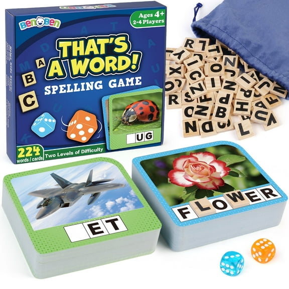 BenBen Spelling Games, Sight Word Games with 224 Flash Cards, Educational Phonic Games for Kids