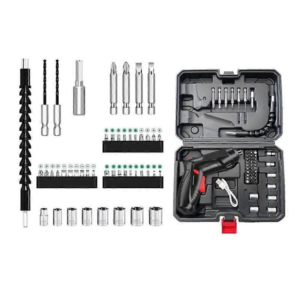 Rechargeable Electric Screwdriver 1Set Black Plastic Durable Long-Term Use Drill Bits for Home Use