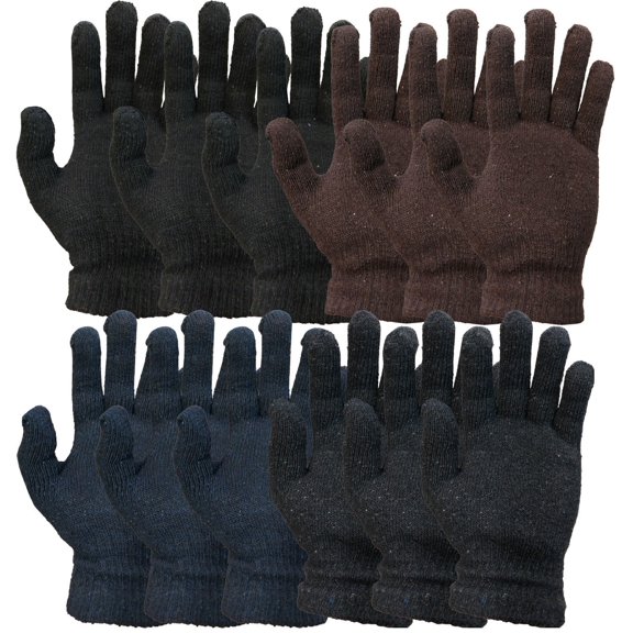 Yacht & Smith 12 Pairs Winter Gloves, Assorted Solid Colors, Warm Acrylic, Mens or Womens