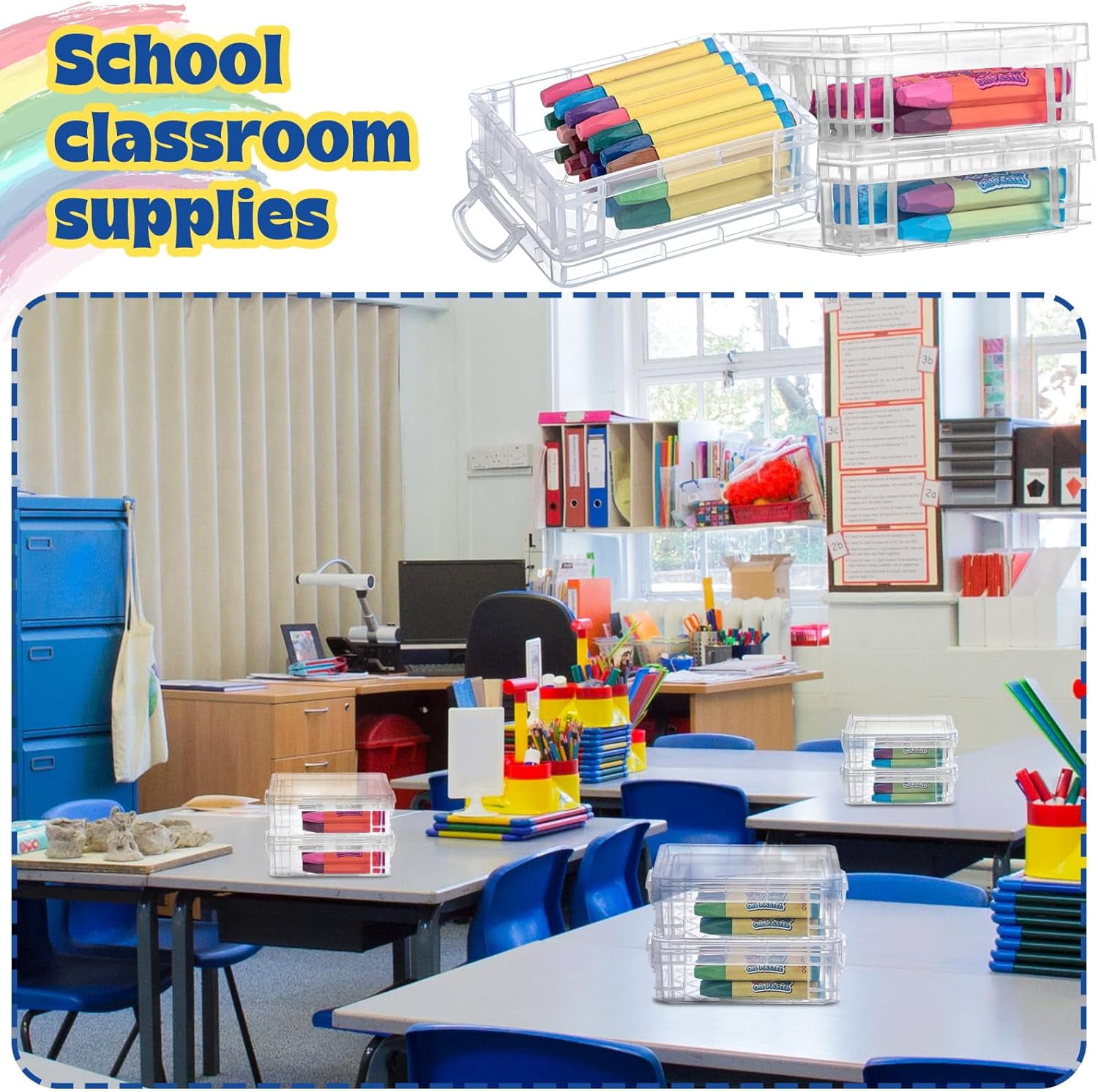 80 Pcs  Plastic Crayon Box Organizer Stackable Storage Container for School Art Supplies