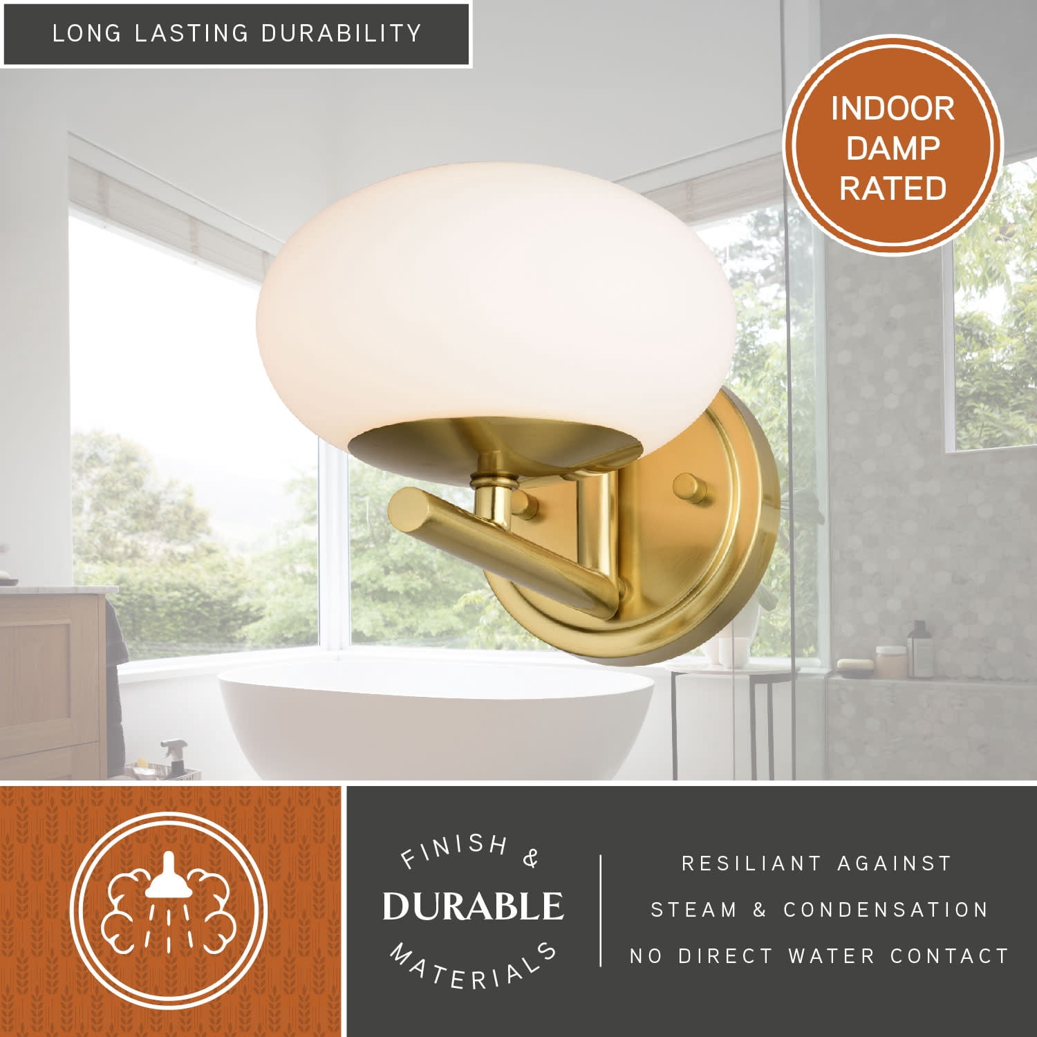 Sloane 1 Light LED Gold Satin Brass Mid-Century Modern Wall Sconce Fixture with White Glass Globe