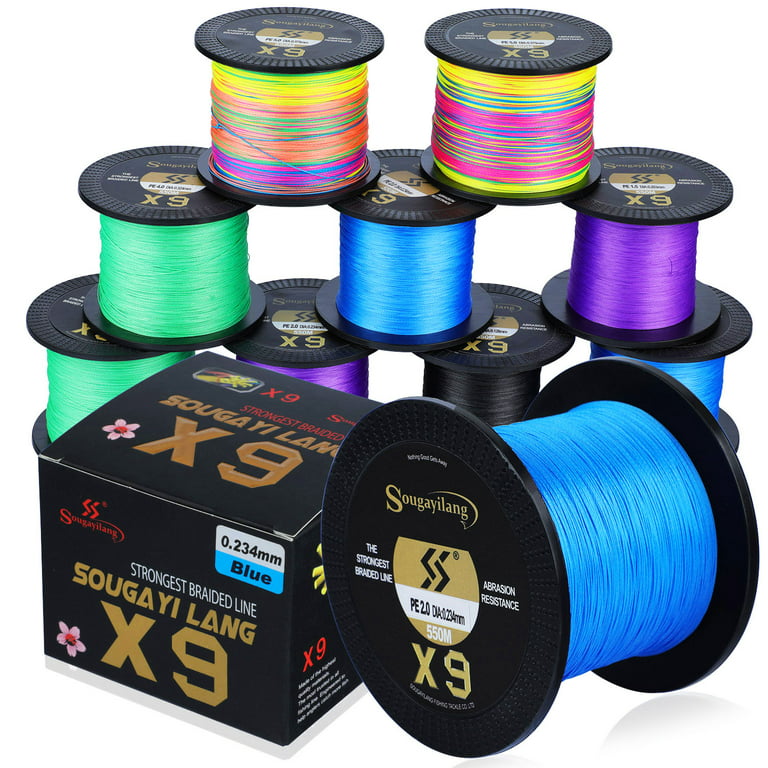 Sougayilang Braided Fishing Line 9 Strands Incredible Super Strong 80lb Braided Lines Abrasion Resistant PE Fishing Lines Braid, Size: 550m 0.32mm