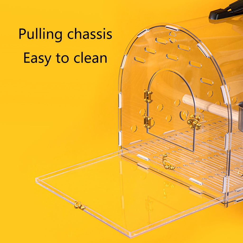Aurgiarme Clear Acrylic Bird Cage for Travel Outdoor Bird Carriers Cage with Feeding Cup Safe Bird Parrot Transport Carrying Box