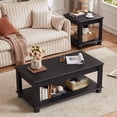 thumbnail image 6 of Leyaoyao 3 Pieces Living Room Coffee Table Set, Farmhouse Coffee Table & 2 End Tables with Open Shelf, Wood Furniture Set, Black, 6 of 7