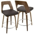 thumbnail image 2 of Trilogy Mid-Century Modern Counter Stool in Walnut and Brown Faux Leather by LumiSource - Set of 2, 2 of 8