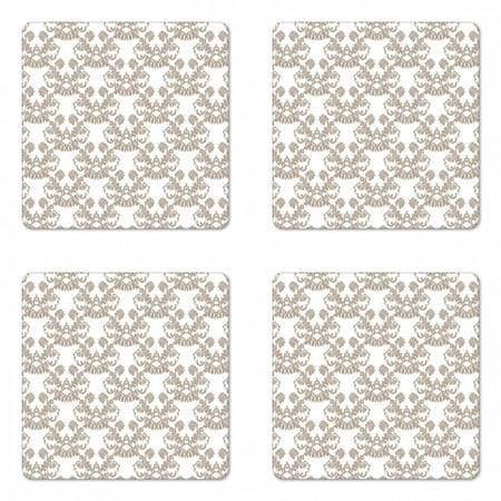

Taupe Coaster Set of 4 Rococo Style Flourishing Flowers Imperial Pattern Old Fashioned Classy Tile Delicate Square Hardboard Gloss Coasters Standard Size Taupe White by Ambesonne