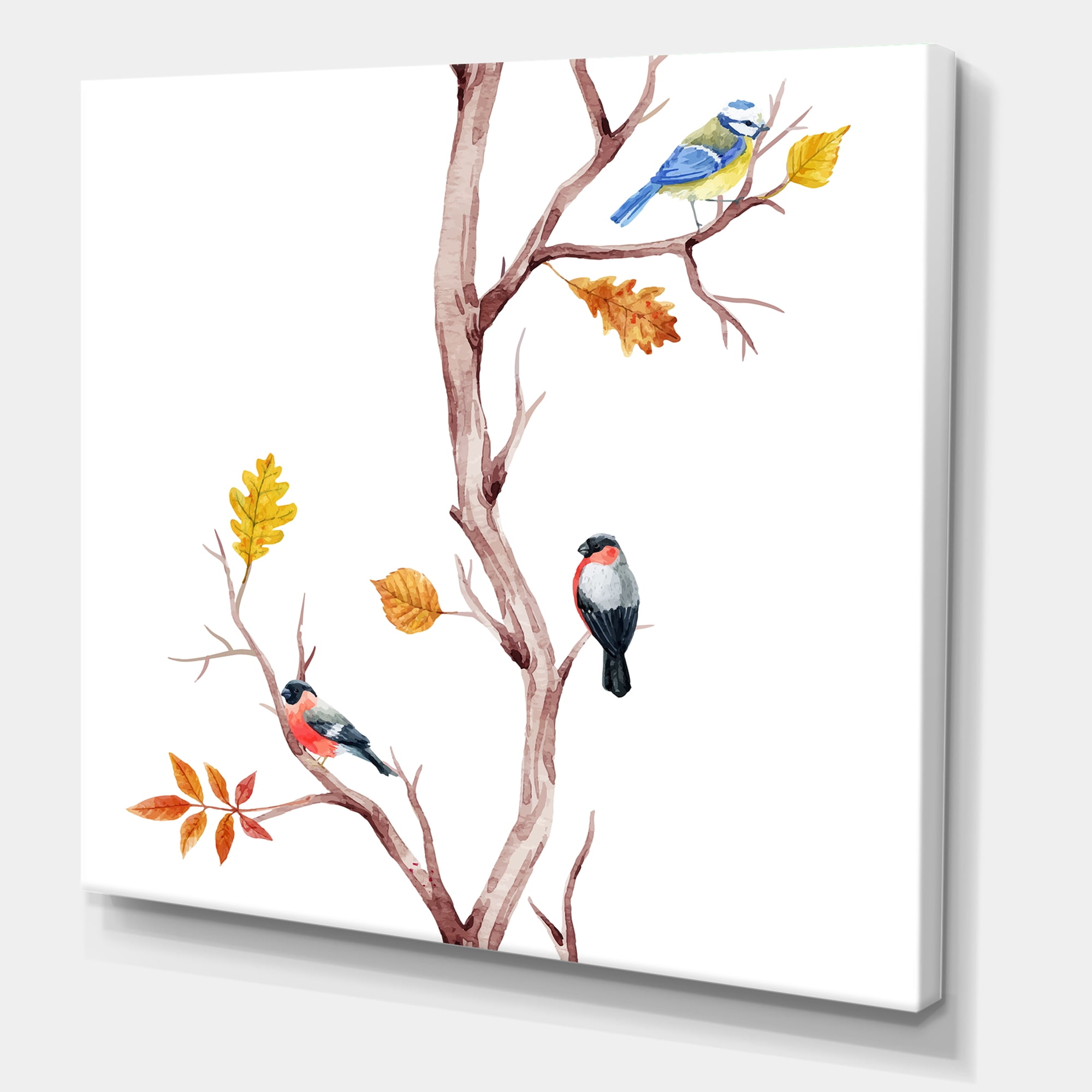 Designart ' Little Birds Sitting On The Tree Branches IV ' Traditional Canvas Wall Art Print