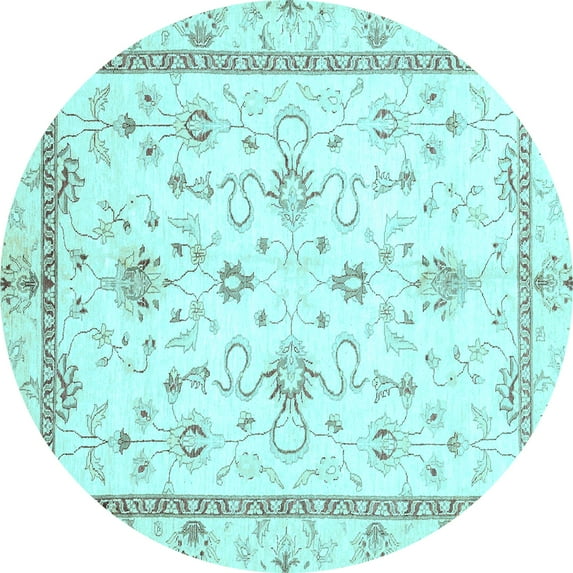 Ahgly Company Indoor Round Oriental Light Blue Traditional Area Rugs, 4' Round