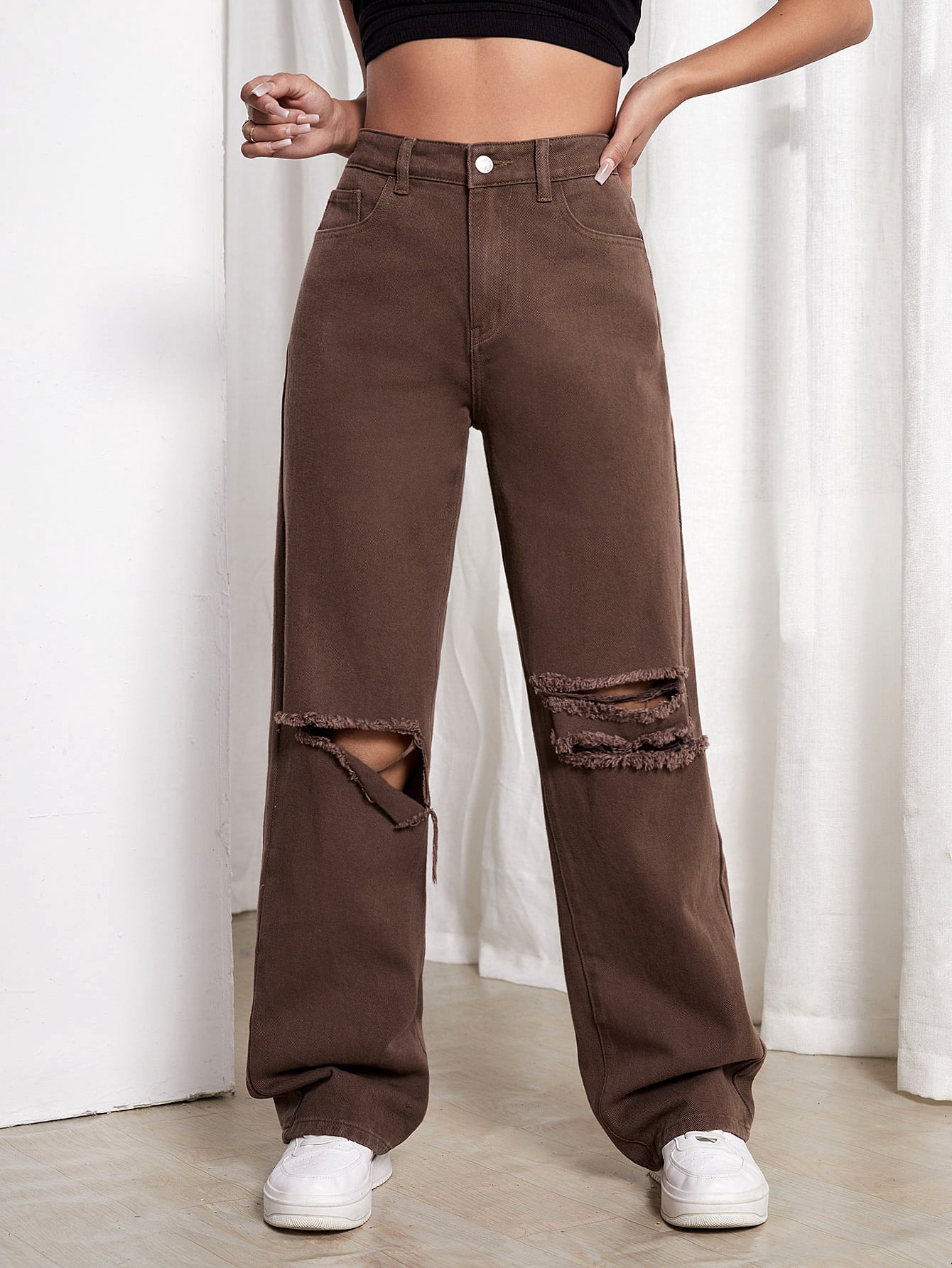 High Waist Ripped Wide Leg Jeans 2022 