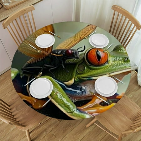 

SHERONV Frog Bug Orange Eye Round Tablecloth Stain-Resistant Washable 46 -50